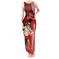 Personalised Hawaii Christmas Tank Maxi Dress Mele Kalikimaka Surfing Santa Claus LT14 Women Red - Polynesian Pride