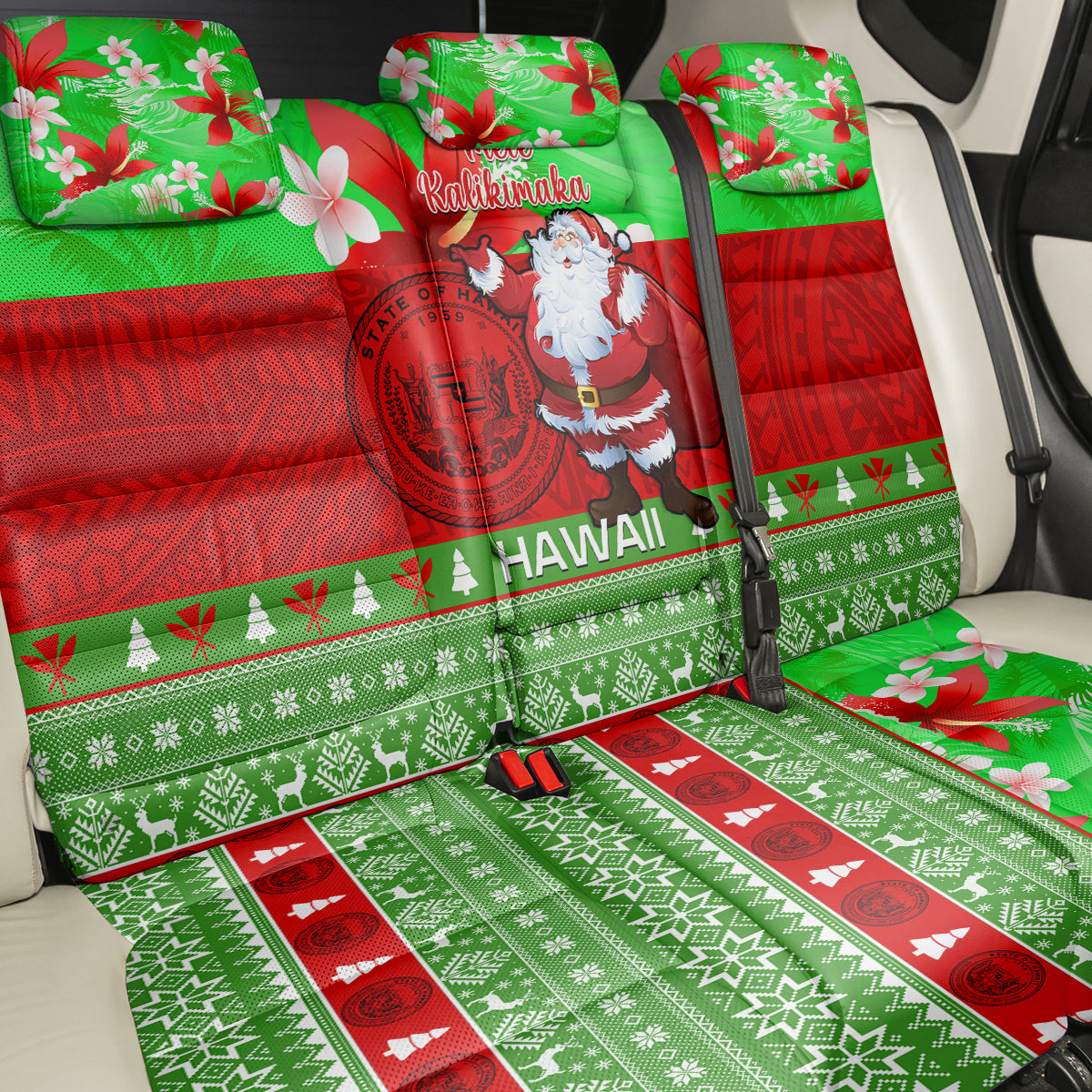Personalised Hawaii Christmas Back Car Seat Cover Mele Kalikimaka Hawaiian Santa Tropical Vibes