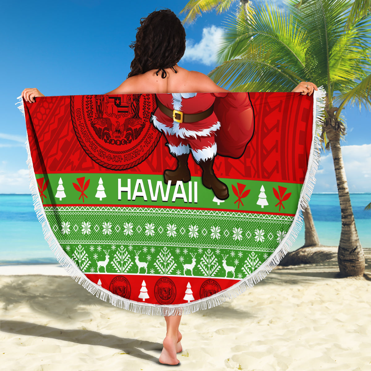 Personalised Hawaii Christmas Beach Blanket Mele Kalikimaka Hawaiian Santa Tropical Vibes LT14 - Wonder Print Shop