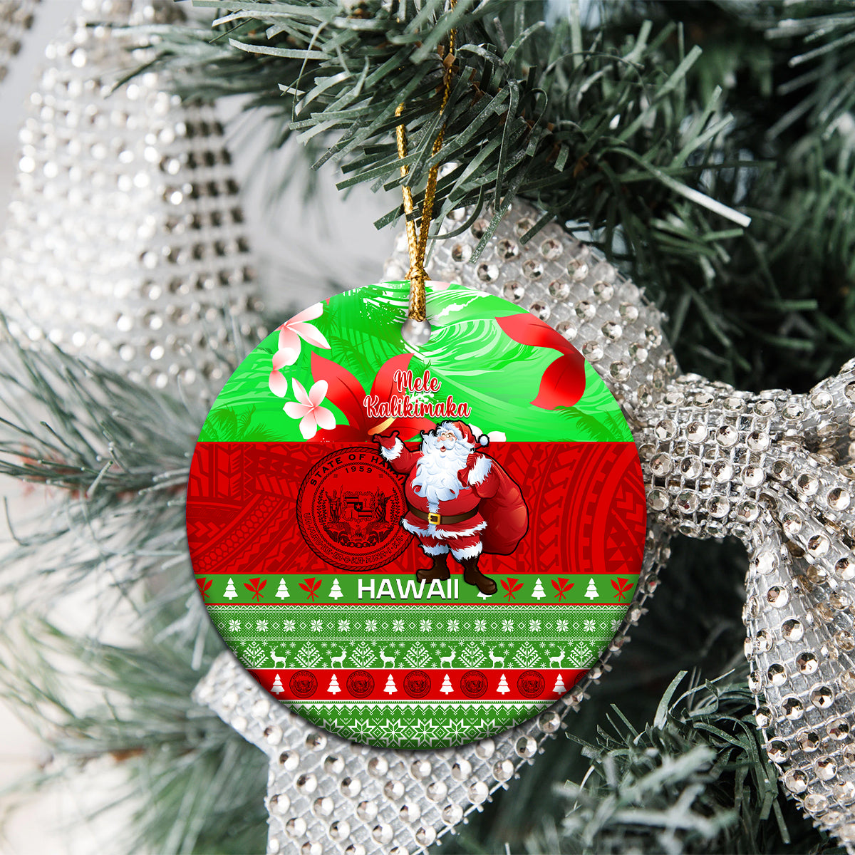 Personalised Hawaii Christmas Ceramic Ornament Mele Kalikimaka Hawaiian Santa Tropical Vibes LT14 - Polynesian Pride