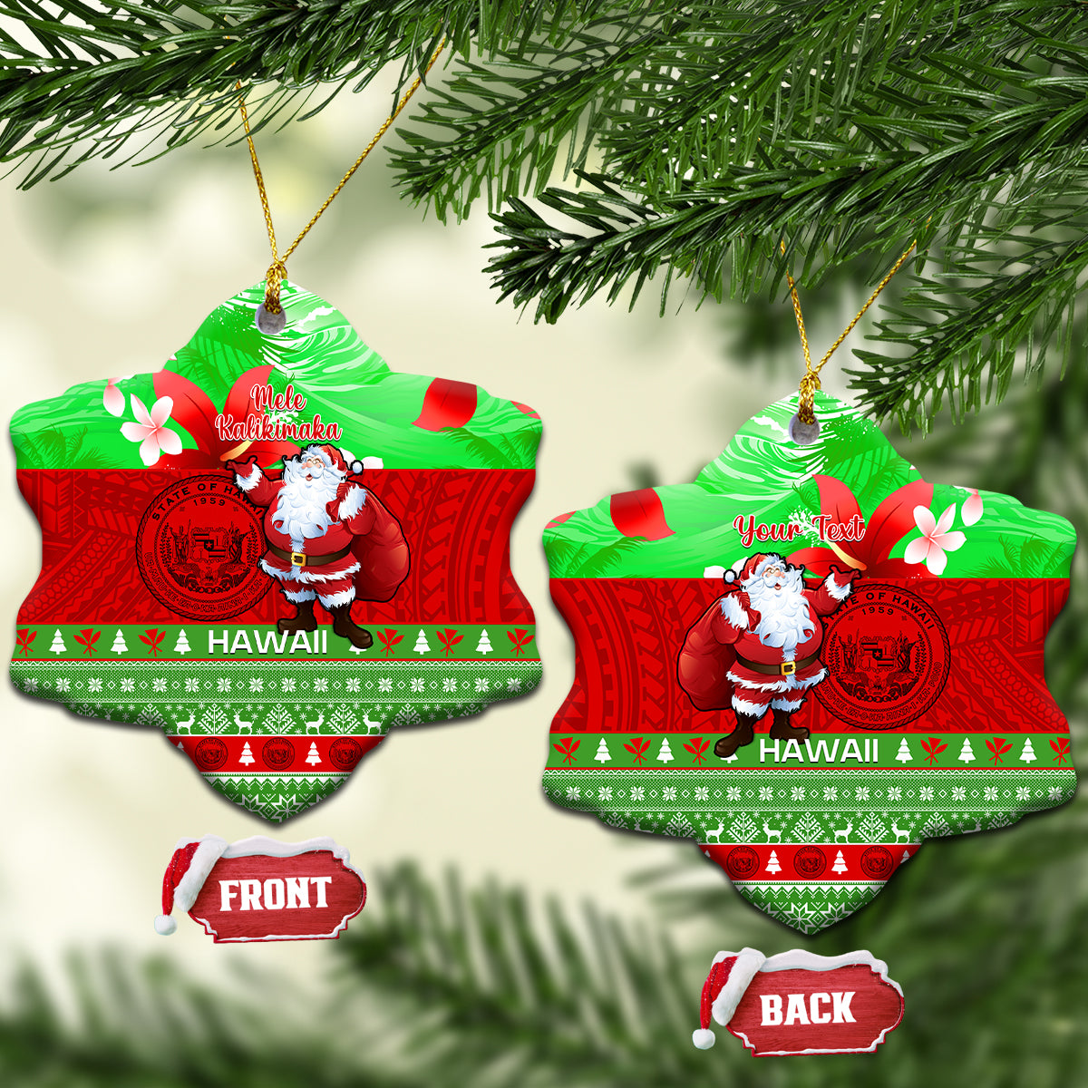 Personalised Hawaii Christmas Ceramic Ornament Mele Kalikimaka Hawaiian Santa Tropical Vibes LT14 - Polynesian Pride