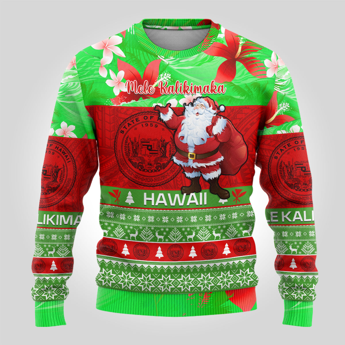 Personalised Hawaii Christmas Ugly Christmas Sweater Mele Kalikimaka Hawaiian Santa Tropical Vibes LT14 - Polynesian Pride