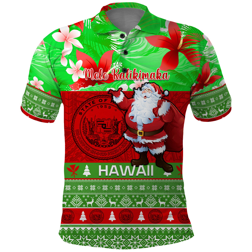 Personalised Hawaii Christmas Polo Shirt Mele Kalikimaka Hawaiian Santa Tropical Vibes LT14 Red - Polynesian Pride
