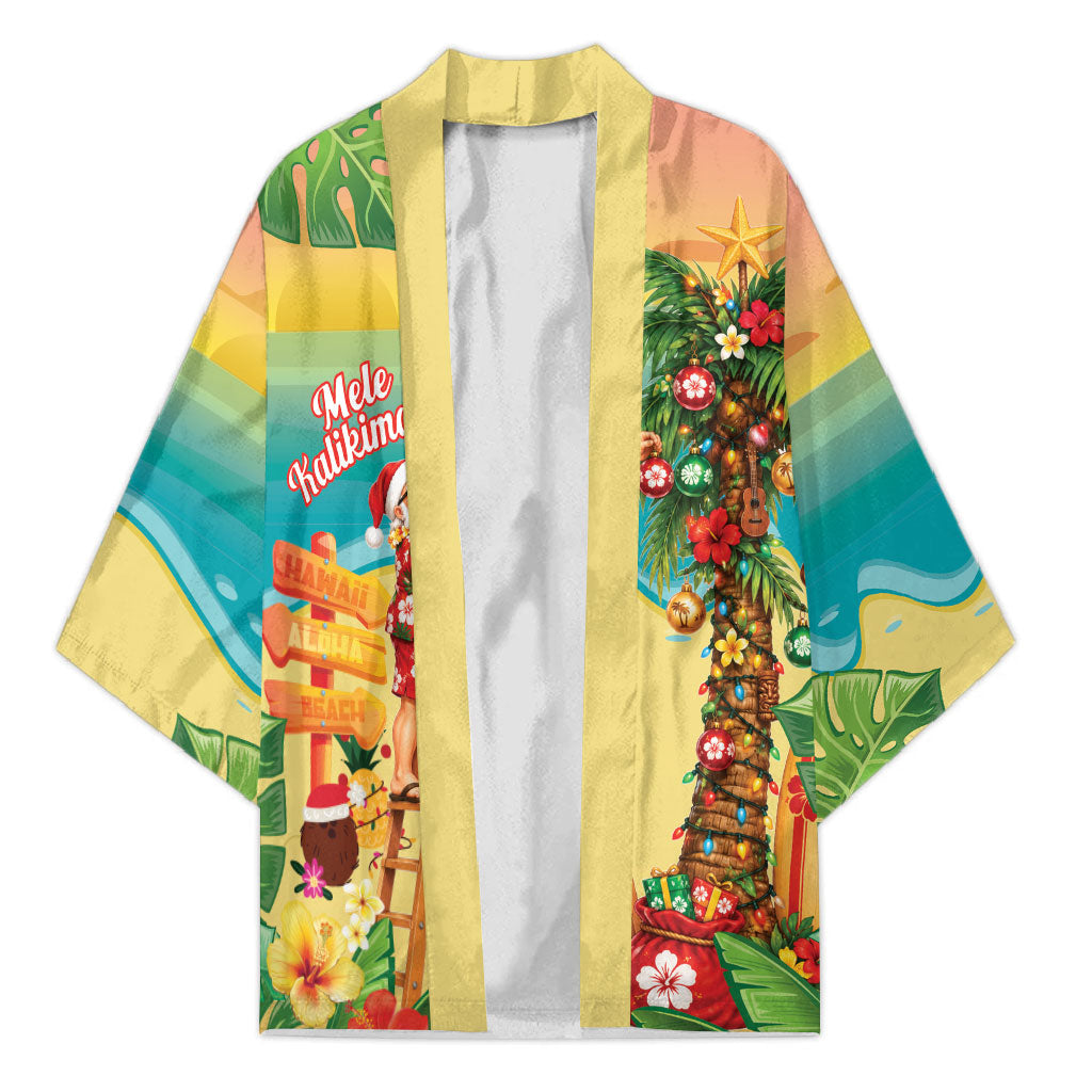 Hawaii Christmas Mele Kalikimaka Kimono Santa Decorating Xmas Palm Tree Tropical Vibes LT14 Unisex Multicolor - Polynesian Pride