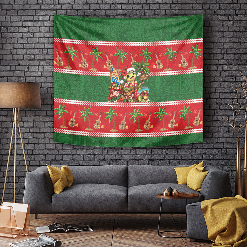 Hawaii Christmas Mele Kalikimaka Tapestry Aloha Turtle Santa With Ukulele LT14 Red - Polynesian Pride