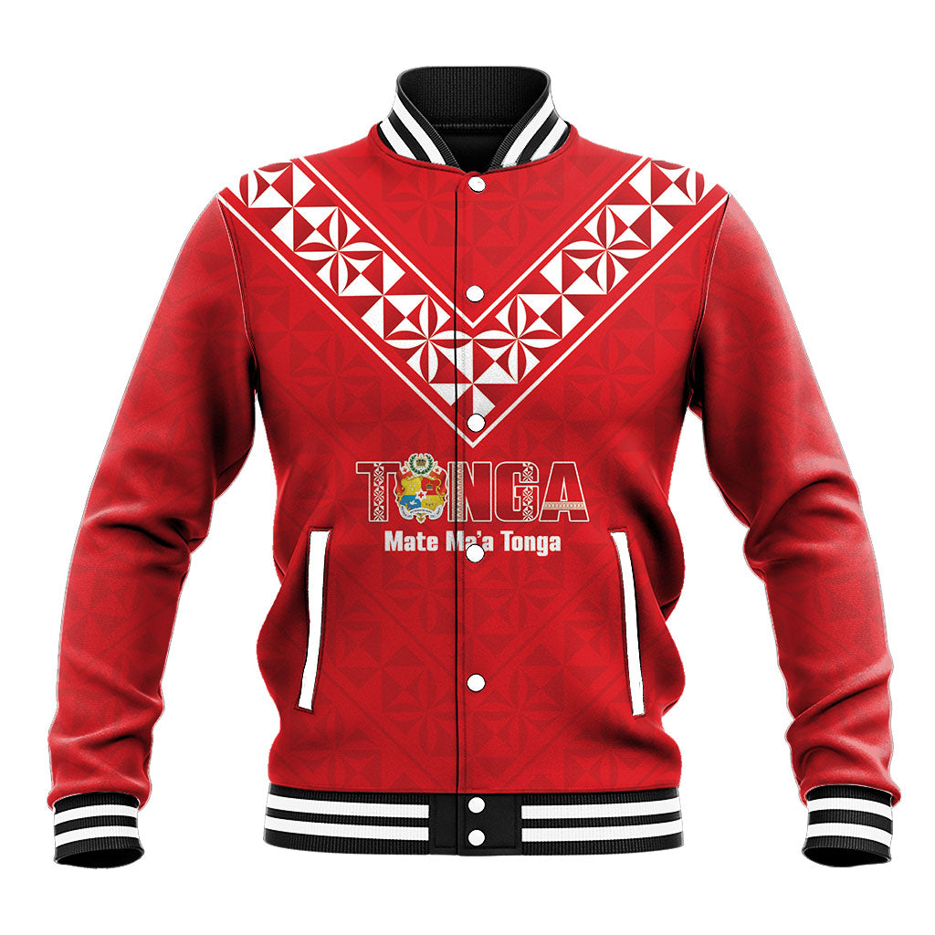 Mate Maa Tonga Rugby Custom Baseball Jacket 2026 Tongan Ngatu Pattern Red LT14 Unisex Red - Polynesian Pride