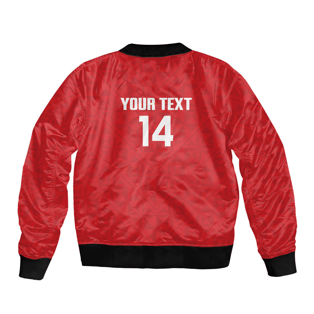 Mate Maa Tonga Rugby Custom Bomber Jacket 2026 Tongan Ngatu Pattern Red LT14 - Polynesian Pride