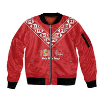 Mate Maa Tonga Rugby Custom Sleeve Zip Bomber Jacket 2026 Tongan Ngatu Pattern Red LT14 Unisex Red - Polynesian Pride