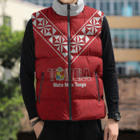 Mate Maa Tonga Rugby Custom Sleeveless Puffer Jacket 2026 Tongan Ngatu Pattern Red LT14 - Polynesian Pride