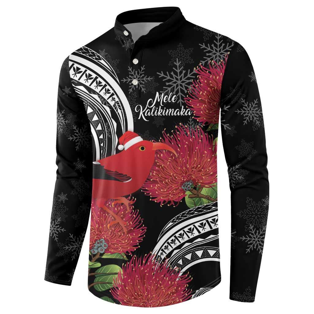 Personalized Mele Kalikimaka Hawaii Button Sweatshirt I'iwi Bird With Ohia Lehua - Black Color