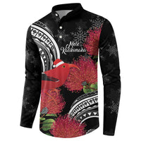 Personalized Mele Kalikimaka Hawaii Button Sweatshirt I'iwi Bird With Ohia Lehua - Black Color