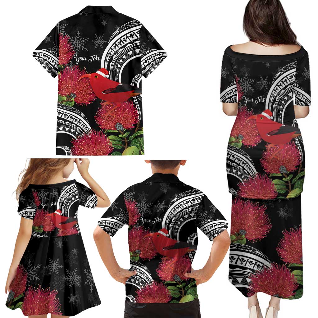 Personalized Mele Kalikimaka Hawaii Family Matching Puletasi and Hawaiian Shirt I'iwi Bird With Ohia Lehua - Black Color