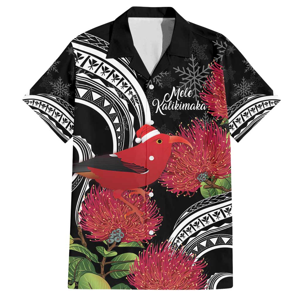 Personalized Mele Kalikimaka Hawaii Family Matching Summer Maxi Dress and Hawaiian Shirt I'iwi Bird With Ohia Lehua - Black Color
