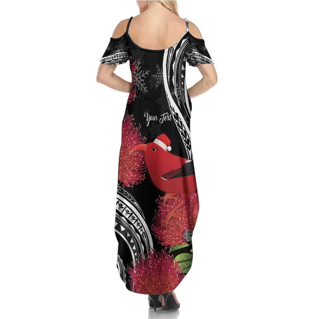 Personalized Mele Kalikimaka Hawaii Family Matching Summer Maxi Dress and Hawaiian Shirt I'iwi Bird With Ohia Lehua - Black Color