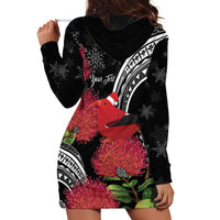 Personalized Mele Kalikimaka Hawaii Hoodie Dress I'iwi Bird With Ohia Lehua - Black Color