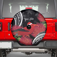 Personalized Mele Kalikimaka Hawaii Spare Tire Cover I'iwi Bird With Ohia Lehua - Black Color