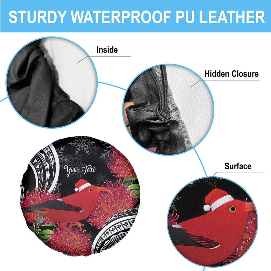 Personalized Mele Kalikimaka Hawaii Spare Tire Cover I'iwi Bird With Ohia Lehua - Black Color