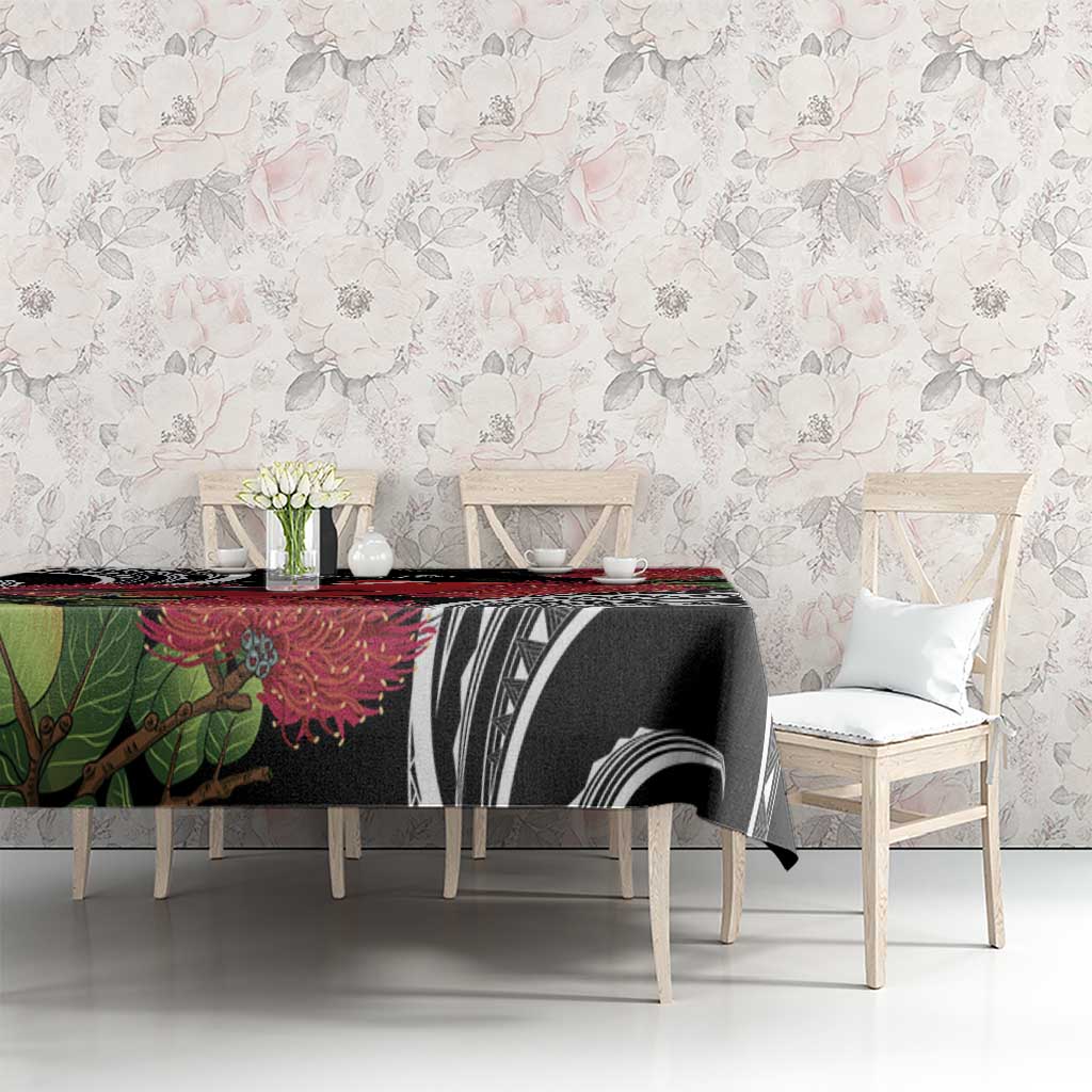 Personalized Mele Kalikimaka Hawaii Tablecloth I'iwi Bird With Ohia Lehua - Black Color