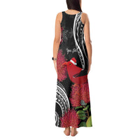 Personalized Mele Kalikimaka Hawaii Tank Maxi Dress I'iwi Bird With Ohia Lehua - Black Color