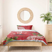 Personalized Mele Kalikimaka Hawaii Bedding Set I'iwi Bird With Ohia Lehua - Red Color