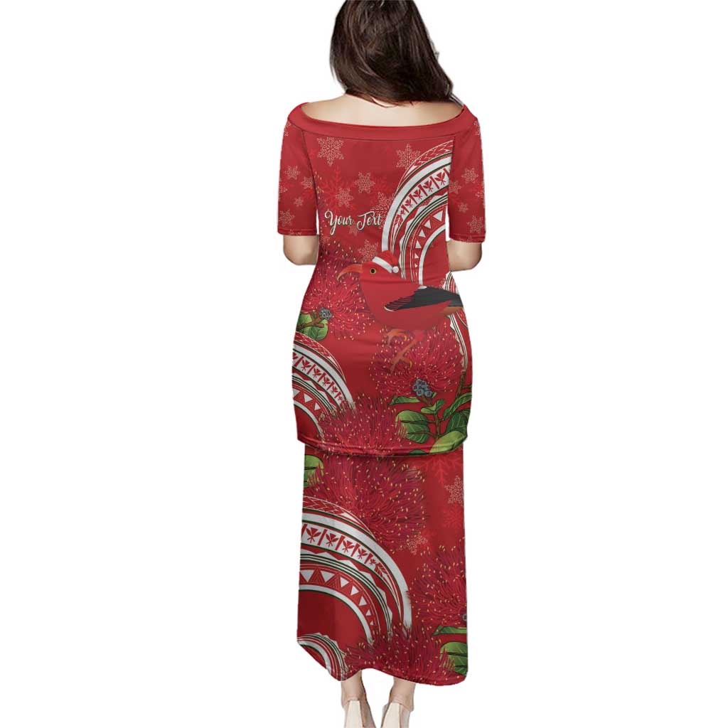 Personalized Mele Kalikimaka Hawaii Family Matching Puletasi and Hawaiian Shirt I'iwi Bird With Ohia Lehua - Red Color