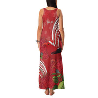 Personalized Mele Kalikimaka Hawaii Family Matching Tank Maxi Dress and Hawaiian Shirt I'iwi Bird With Ohia Lehua - Red Color