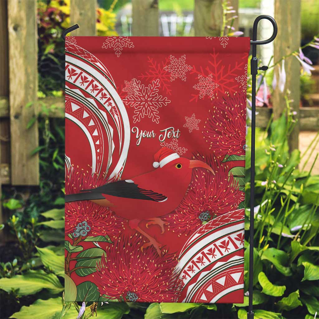 Personalized Mele Kalikimaka Hawaii Garden Flag I'iwi Bird With Ohia Lehua - Red Color
