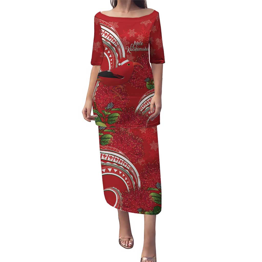 Personalized Mele Kalikimaka Hawaii Puletasi I'iwi Bird With Ohia Lehua - Red Color