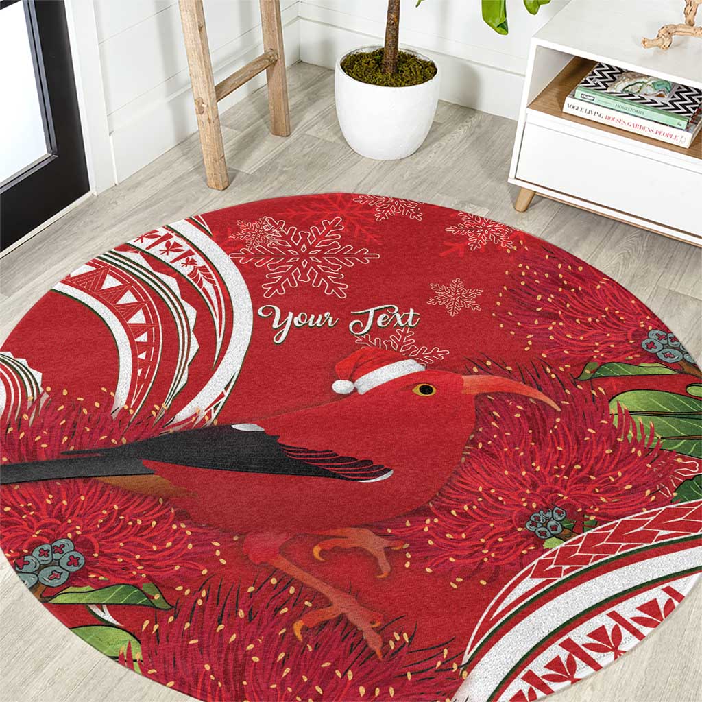 Personalized Mele Kalikimaka Hawaii Round Carpet I'iwi Bird With Ohia Lehua - Red Color LT14 Red - Polynesian Pride