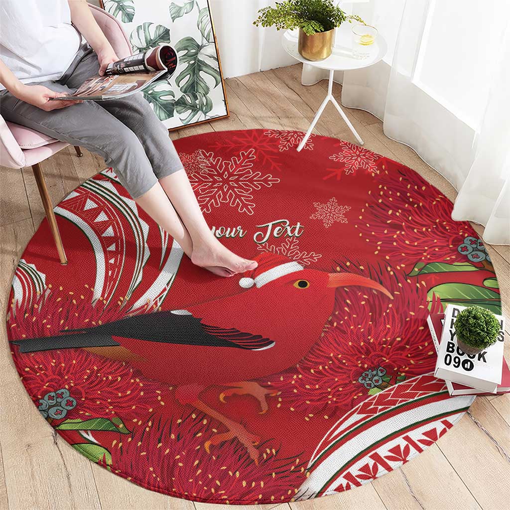Personalized Mele Kalikimaka Hawaii Round Carpet I'iwi Bird With Ohia Lehua - Red Color LT14 - Polynesian Pride