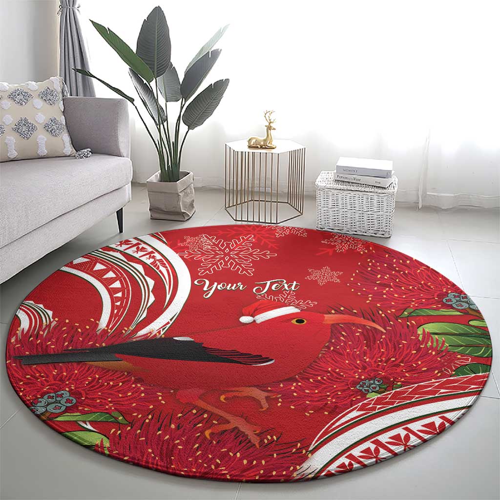 Personalized Mele Kalikimaka Hawaii Round Carpet I'iwi Bird With Ohia Lehua - Red Color LT14 - Polynesian Pride