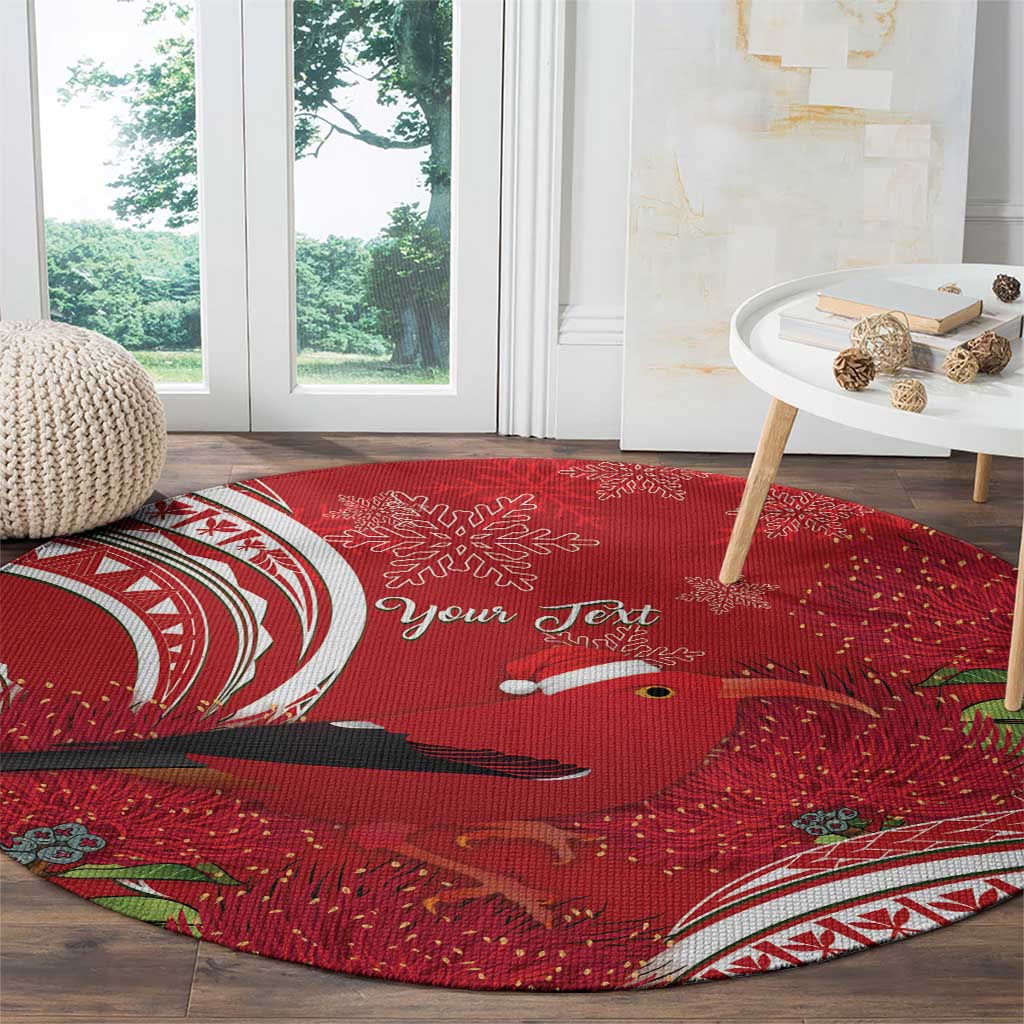 Personalized Mele Kalikimaka Hawaii Round Carpet I'iwi Bird With Ohia Lehua - Red Color LT14 - Polynesian Pride
