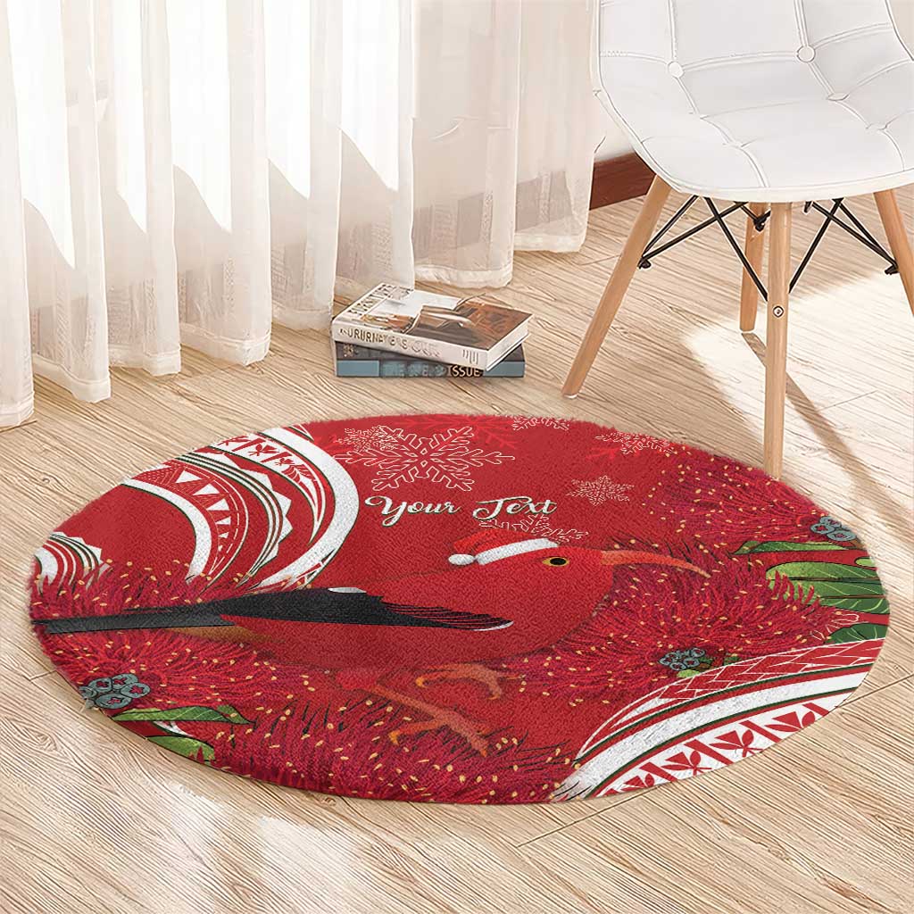 Personalized Mele Kalikimaka Hawaii Round Carpet I'iwi Bird With Ohia Lehua - Red Color LT14 - Polynesian Pride