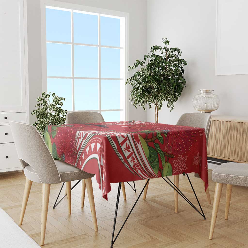 Personalized Mele Kalikimaka Hawaii Tablecloth I'iwi Bird With Ohia Lehua - Red Color