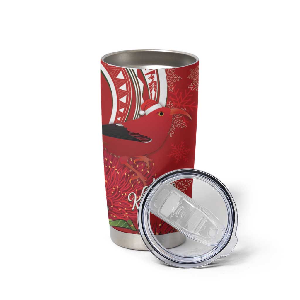 Personalized Mele Kalikimaka Hawaii Tumbler Cup I'iwi Bird With Ohia Lehua - Red Color
