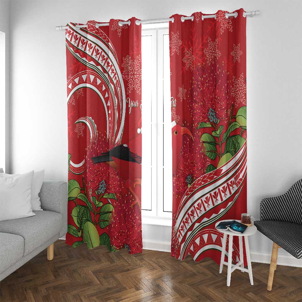 Personalized Mele Kalikimaka Hawaii Window Curtain I'iwi Bird With Ohia Lehua - Red Color