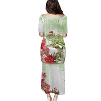 Pastel Green Hawaii Chameleon Christmas Puletasi Mele Kalikimaka Kakau - Watercolor