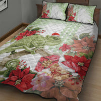 Pastel Green Hawaii Chameleon Christmas Quilt Bed Set Mele Kalikimaka Kakau - Watercolor