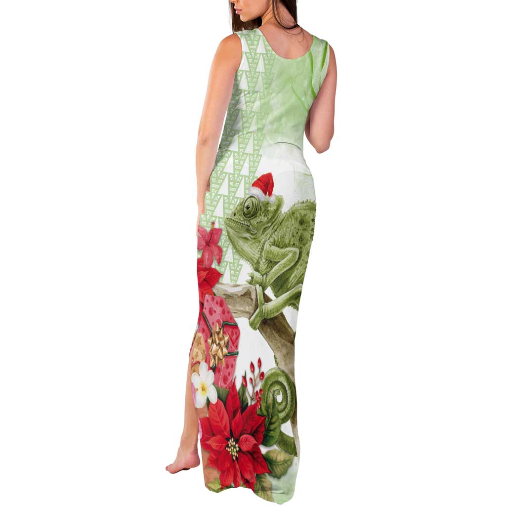 Pastel Green Hawaii Chameleon Christmas Tank Maxi Dress Mele Kalikimaka Kakau - Watercolor