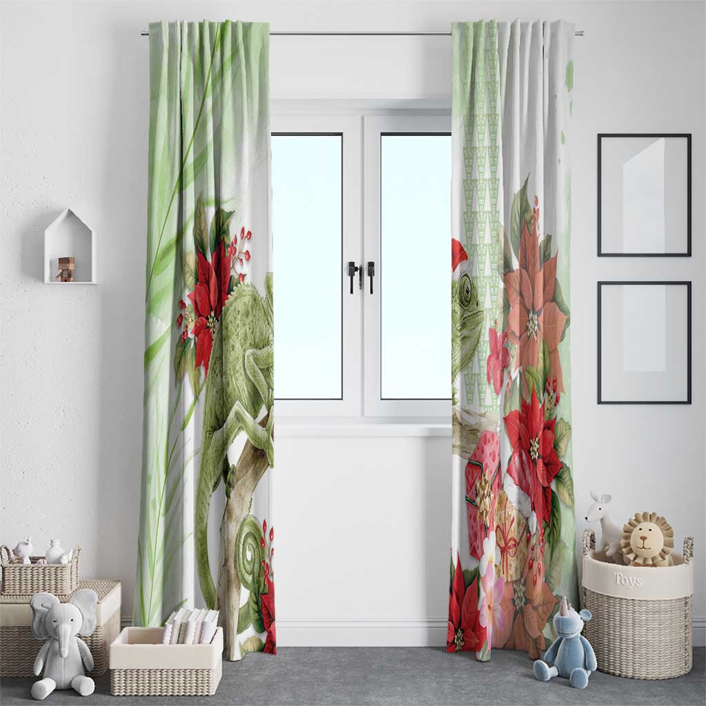 Pastel Green Hawaii Chameleon Christmas Window Curtain Mele Kalikimaka Kakau - Watercolor