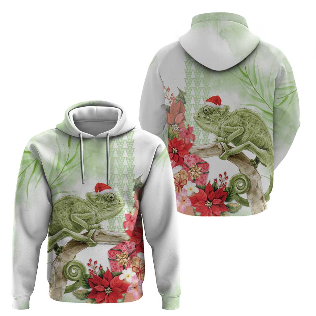 Pastel Green Hawaii Chameleon Christmas Zip Hoodie Mele Kalikimaka Kakau - Watercolor