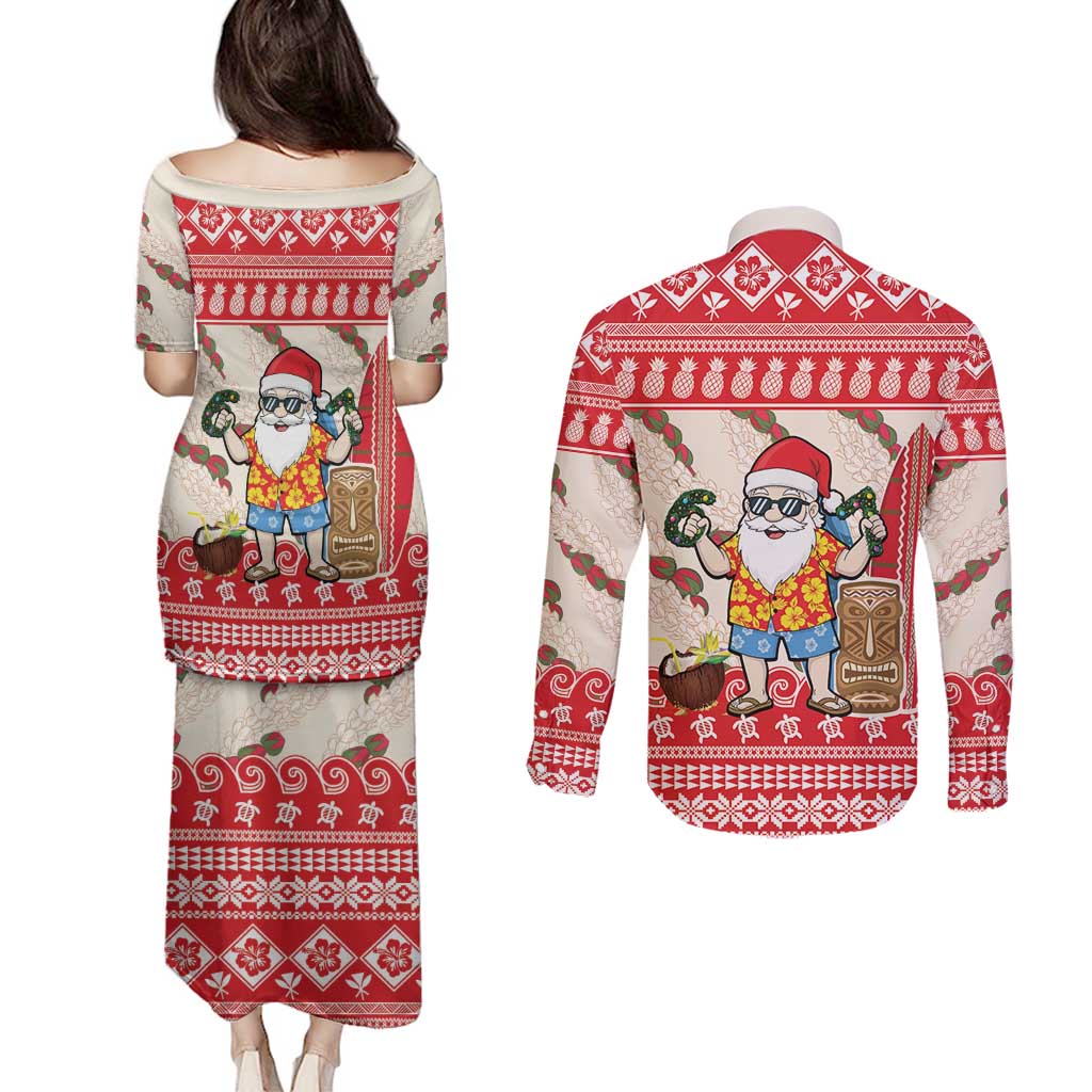 Hawaii Christmas Six Seven Couples Matching Puletasi and Long Sleeve Button Shirt Mele Kalikimaka Funny Santa 67 Gen Alpha Slang - Polynesian Pride