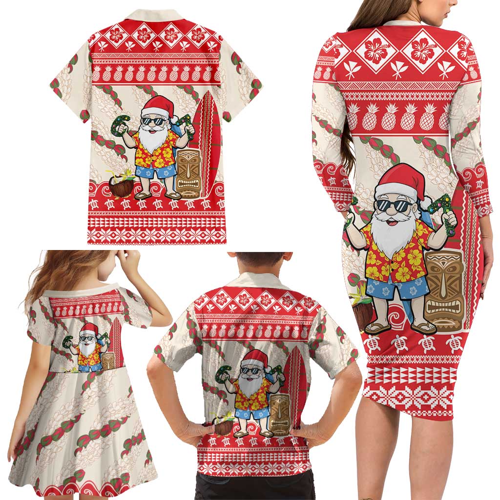 Hawaii Christmas Six Seven Family Matching Long Sleeve Bodycon Dress and Hawaiian Shirt Mele Kalikimaka Funny Santa 67 Gen Alpha Slang - Polynesian Pride