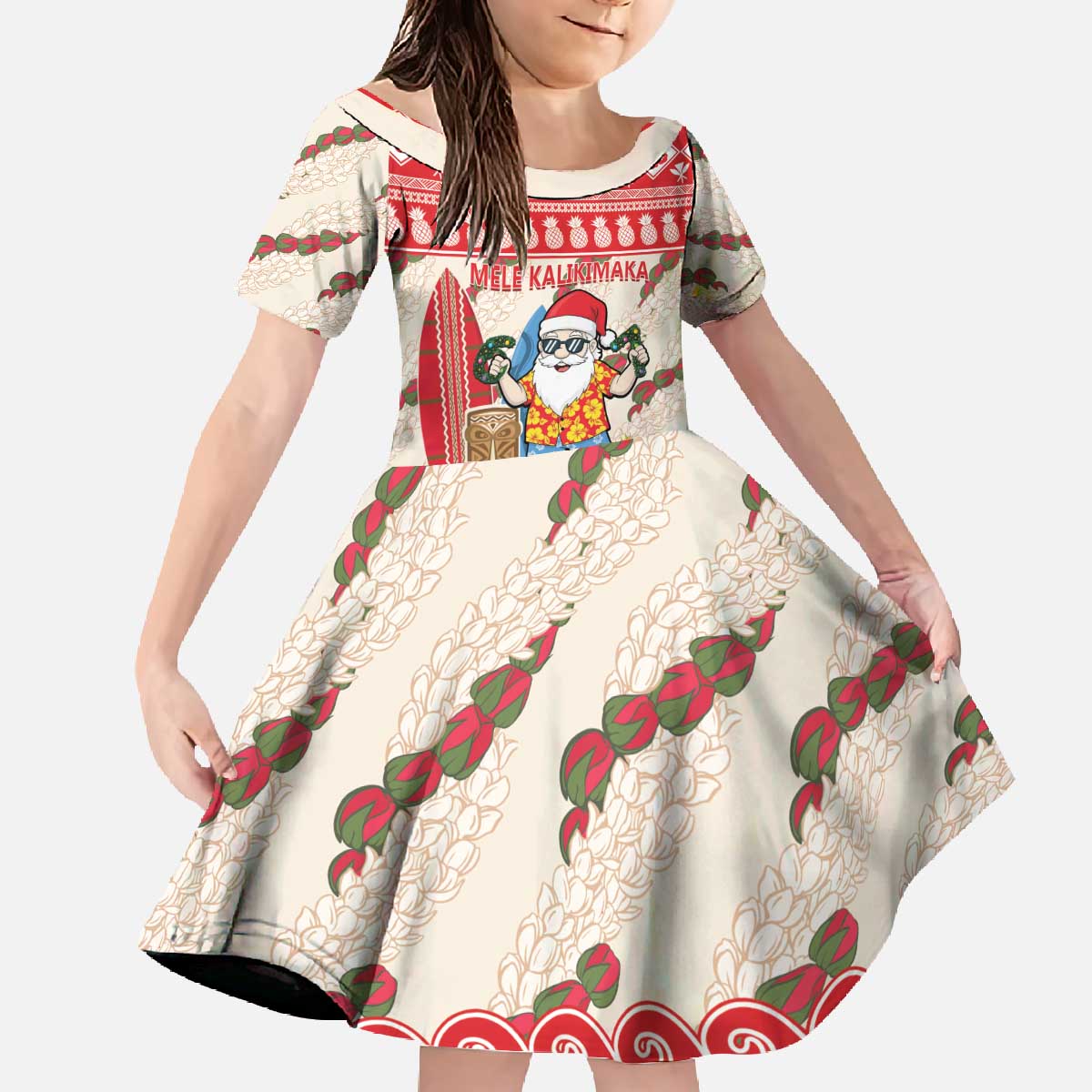 Hawaii Christmas Six Seven Family Matching Off The Shoulder Long Sleeve Dress and Hawaiian Shirt Mele Kalikimaka Funny Santa 67 Gen Alpha Slang - Polynesian Pride