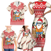 Hawaii Christmas Six Seven Family Matching Short Sleeve Bodycon Dress and Hawaiian Shirt Mele Kalikimaka Funny Santa 67 Gen Alpha Slang - Polynesian Pride