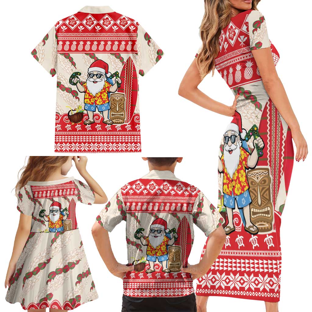 Hawaii Christmas Six Seven Family Matching Short Sleeve Bodycon Dress and Hawaiian Shirt Mele Kalikimaka Funny Santa 67 Gen Alpha Slang - Polynesian Pride