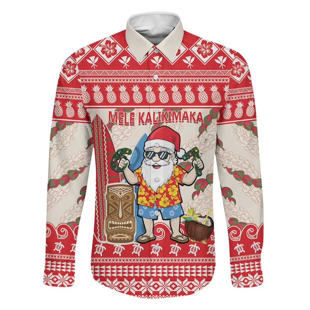 Hawaii Christmas Six Seven Family Matching Summer Maxi Dress and Hawaiian Shirt Mele Kalikimaka Funny Santa 67 Gen Alpha Slang LT14 Dad's Shirt - Long Sleeve Red - Polynesian Pride
