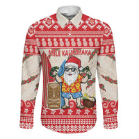 Hawaii Christmas Six Seven Family Matching Summer Maxi Dress and Hawaiian Shirt Mele Kalikimaka Funny Santa 67 Gen Alpha Slang LT14 Dad's Shirt - Long Sleeve Red - Polynesian Pride