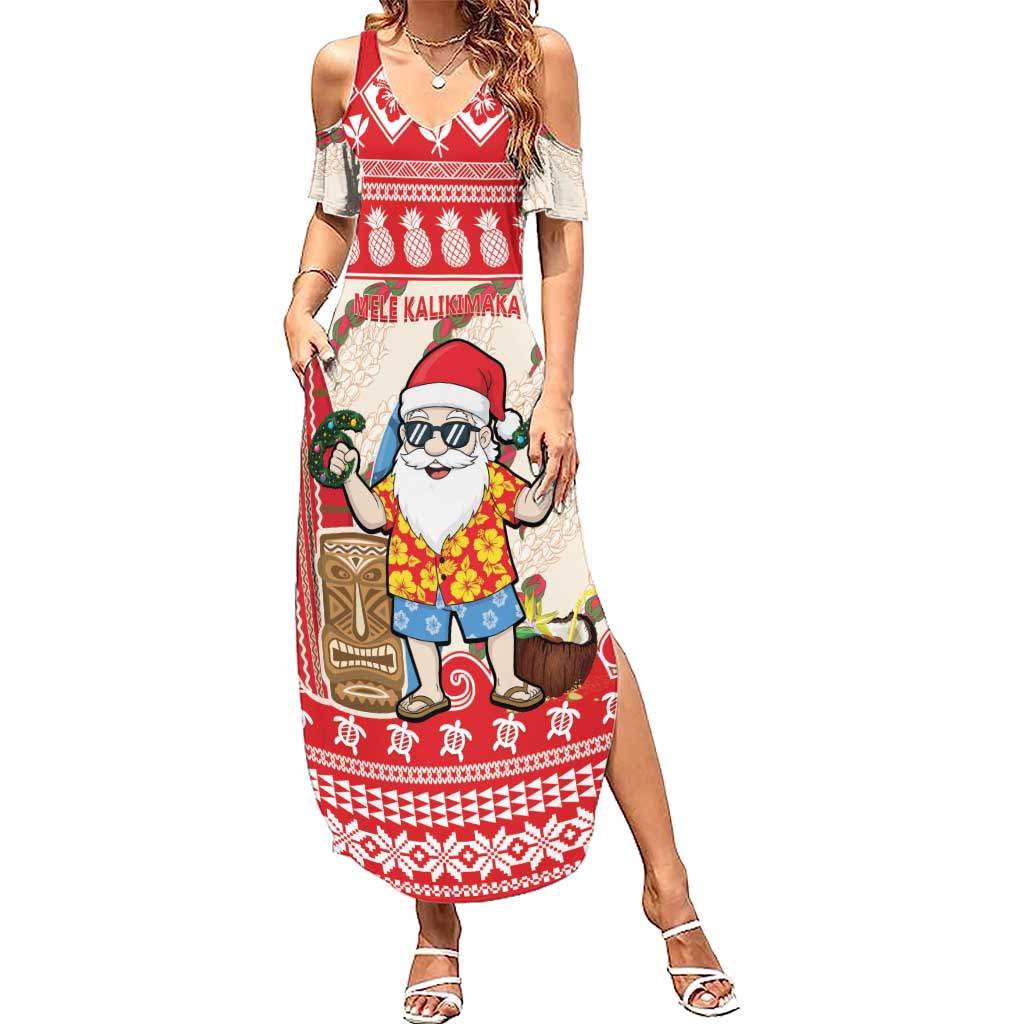 Hawaii Christmas Six Seven Family Matching Summer Maxi Dress and Hawaiian Shirt Mele Kalikimaka Funny Santa 67 Gen Alpha Slang LT14 Red - Polynesian Pride