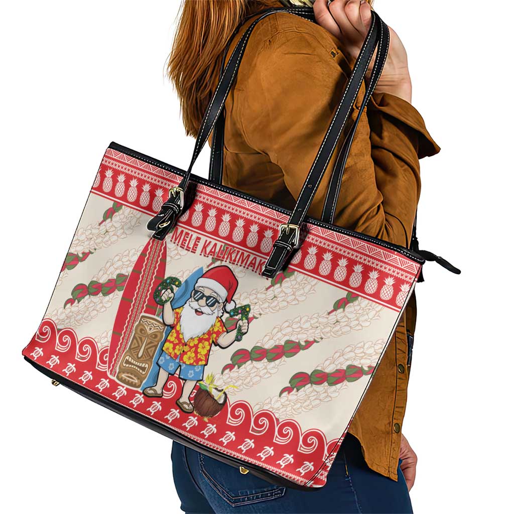 Hawaii Christmas Six Seven Leather Tote Bag Mele Kalikimaka Funny Santa 67 Gen Alpha Slang - Polynesian Pride